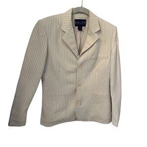 Ralph Lauren Vintage Blazer Pinstripe Button Front Cream Navy Sz 8. Made in USA